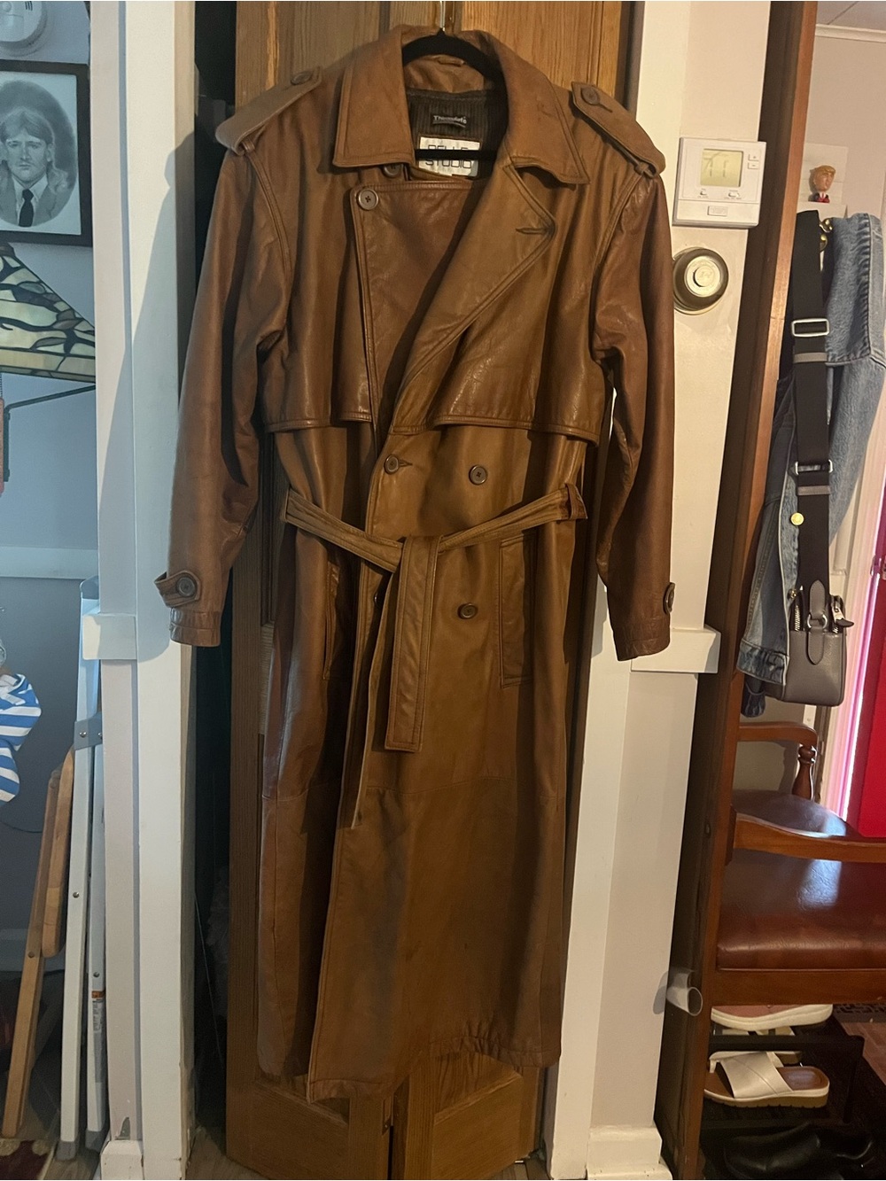 Vintage 80's Pelle Studio Trench Coat Brown Leather Zip Out Liner Size S